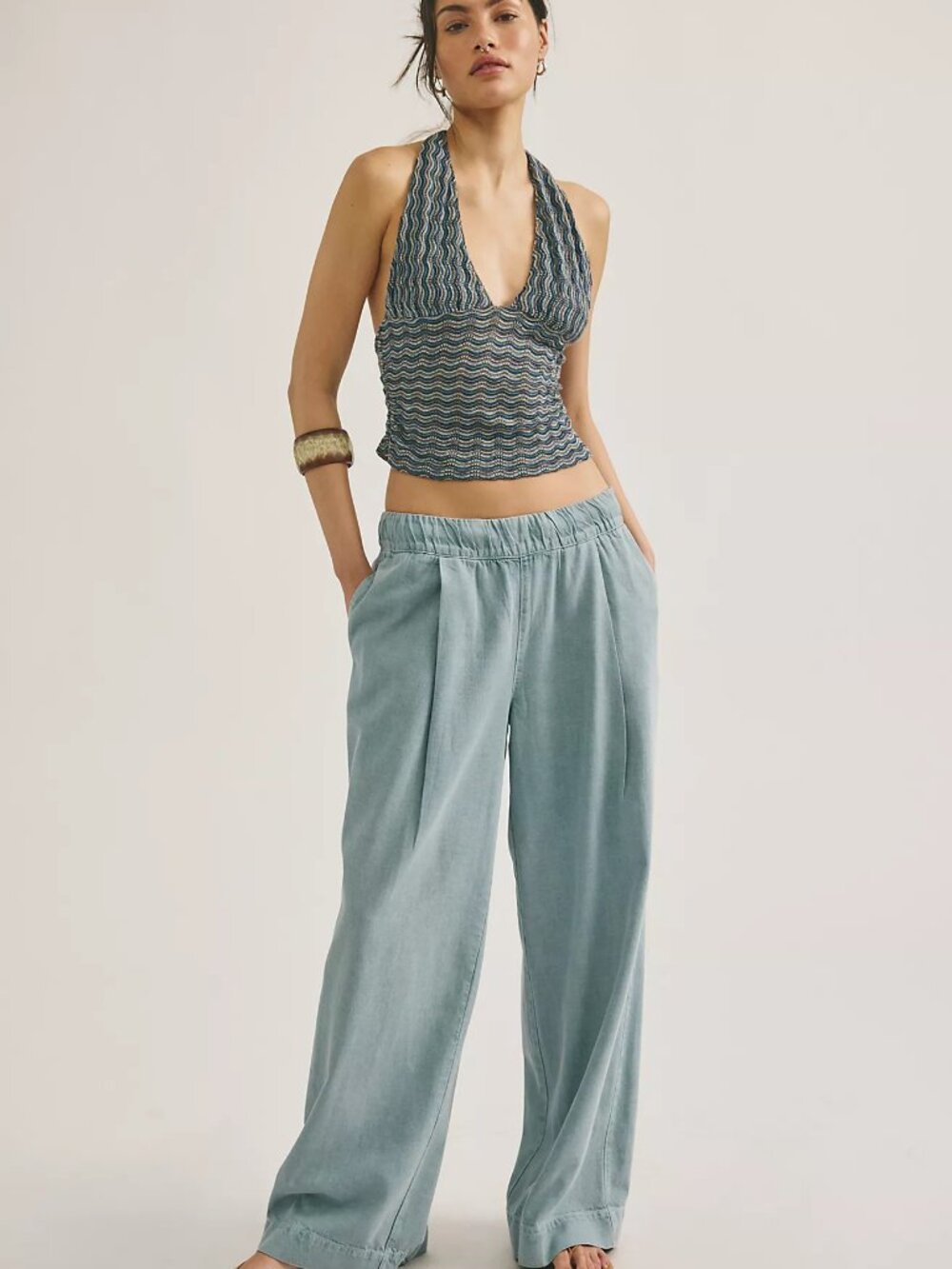 Free People Tidal Moon Low-Rise Pull-On Trouser Pants Pleated Wide Leg L 290234